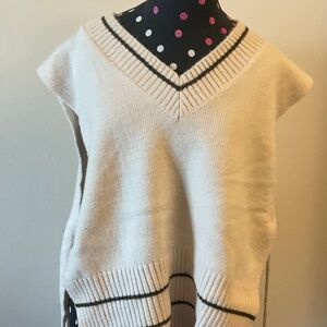 Free People All Star Stripe Poncho Ivory Knit Sweater Vest , One Size .
